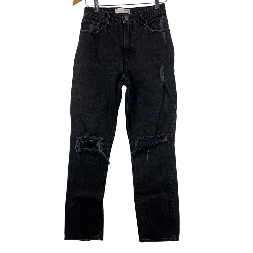 Abercrombie & Fitch 90s Straight Ultra High‎ Rise Distressed Black Jeans 25 0s